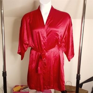 Victoria's Secret Red Silky Short Kimono Wrap Robe O/S One Size
